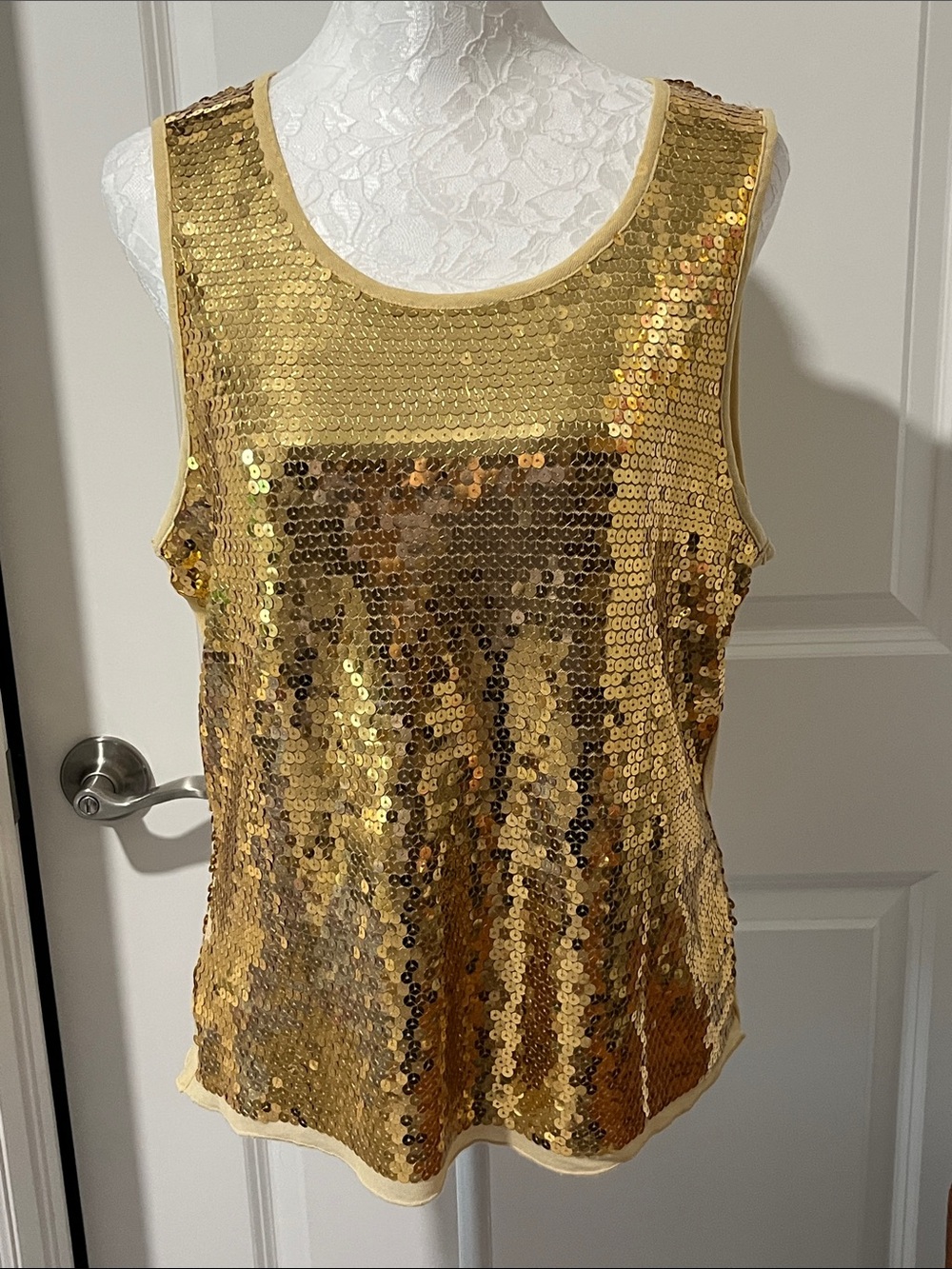 D.F.A New York Gold Sequin Tank Top Mesh - Women's Sparkle Shell